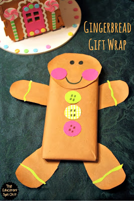 Chocolate Bar covered with brown paper to look like Gingerbread mad for holiday gift idea for teachers.
