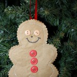Gingerbread Man Ornament using recycled paper bag and buttons