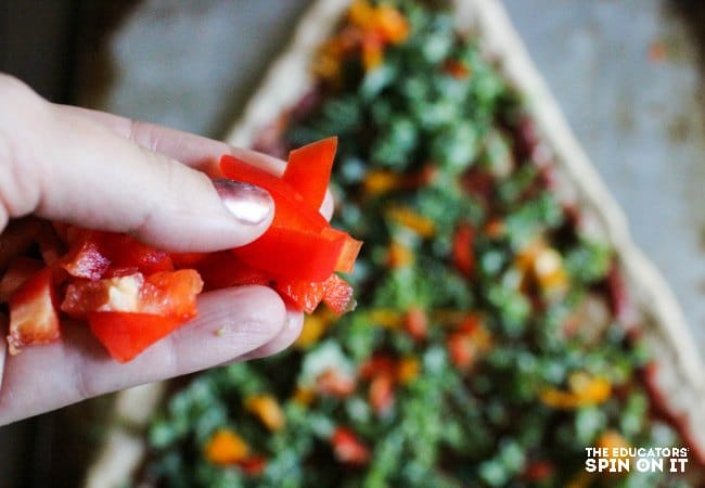 Adding peppers to Kale Pizza Tree
