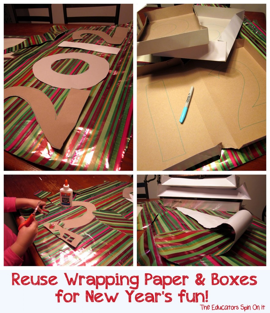 New Years Sign from Recycled Wrapping Paper 