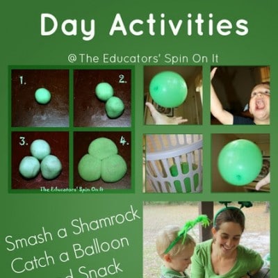 Saint Patrick’s Day Smash a Shamrock Playdough activity and more