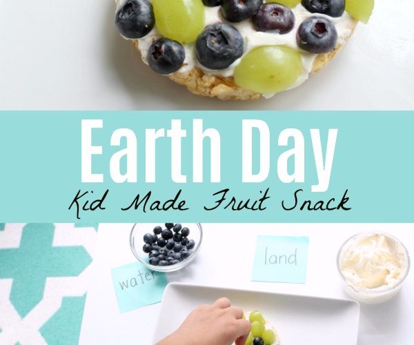 Earth Day Kid Made Fruit Snack with Rice Cake, Blueberries and Grapes