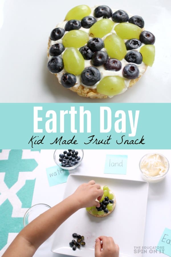 Earth Day Kid Made Fruit Snack with Rice Cake, Blueberries and Grapes