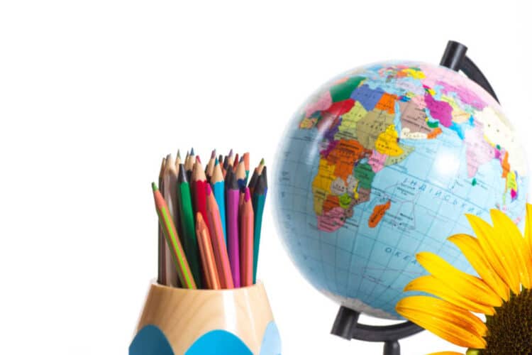 Teacher Themed Globe, pencils and flowers for Teacher Appreciation Day