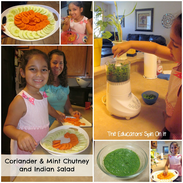 Indian Recipes for Kids to make as they learn about the world with food. This recipe features how easy it is to make mint chutney with kids