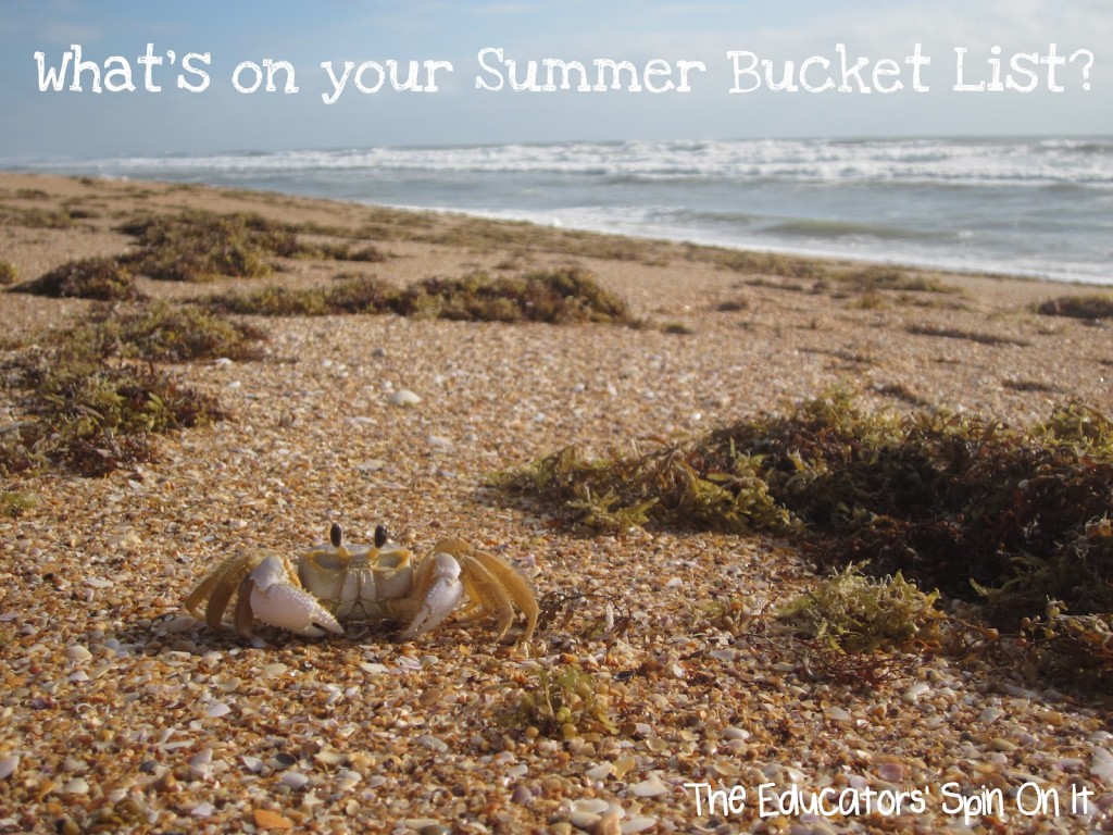 Crab on beach asking what's on your summer bucket list. Explore the concepts of Play, Learn, Make Go a Summer Bucket List Planner Packed full of ideas for fun with your child. 
