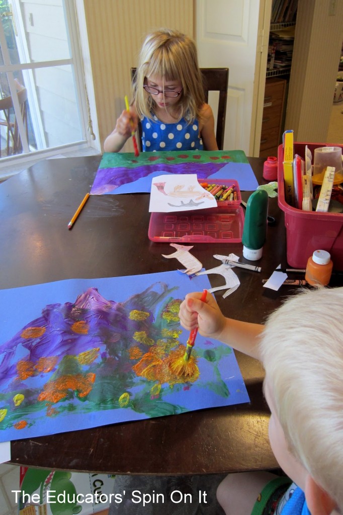 Painting purple mountains an art activity with kids