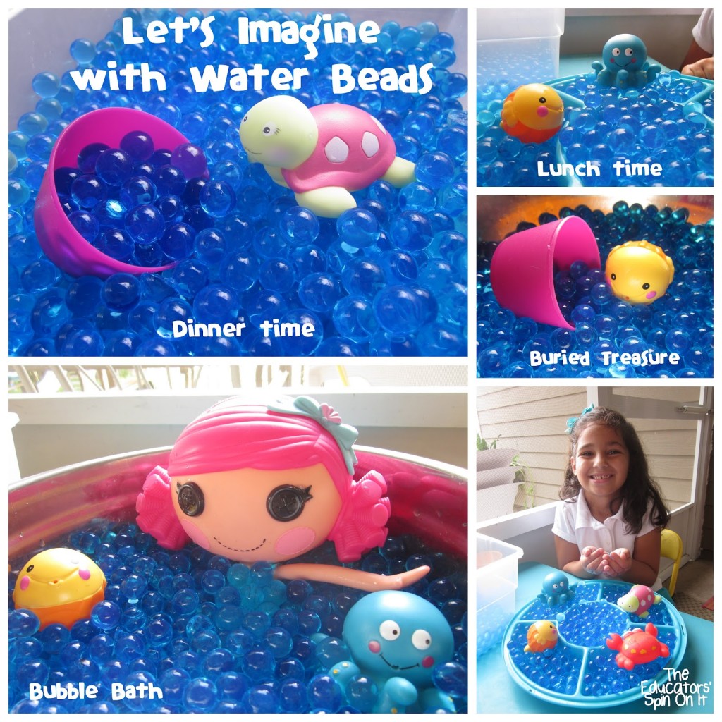 Building Imagination with pretend play with water beads and toys 