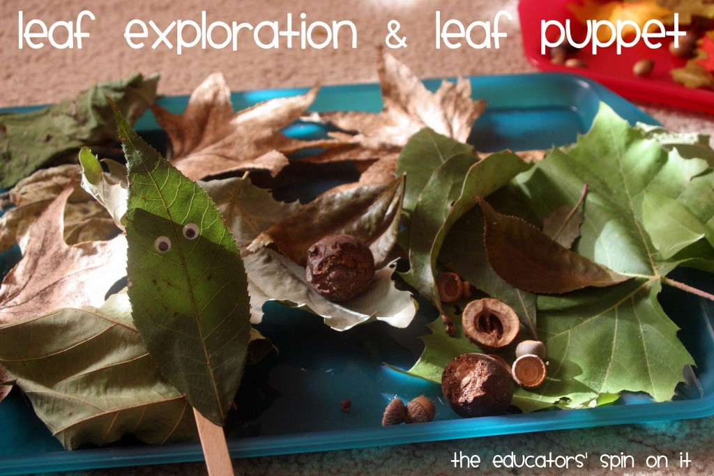 Making a leaf puppet with googly eyes and leaf on popsicle stick