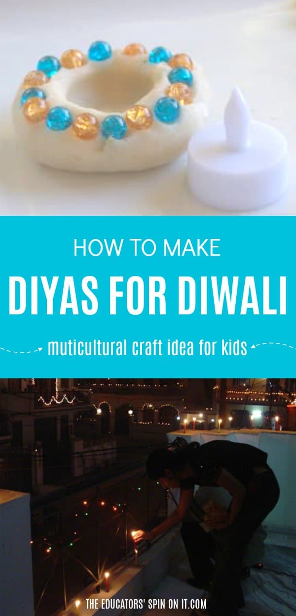 Diya made with beads and cardamom playdough for Diwali 