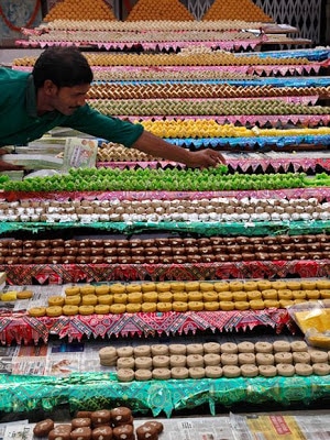 Diwali Sweets in Large Market in India for Diwali