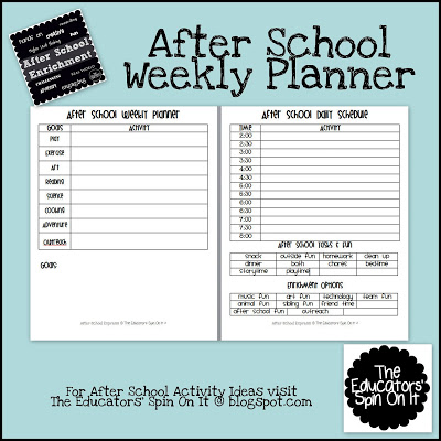 Weekly Planner for After School from The Educators' Spin On It 