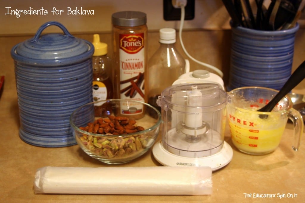 Ingredients for Making Baklava with Kids to learn about Greece 