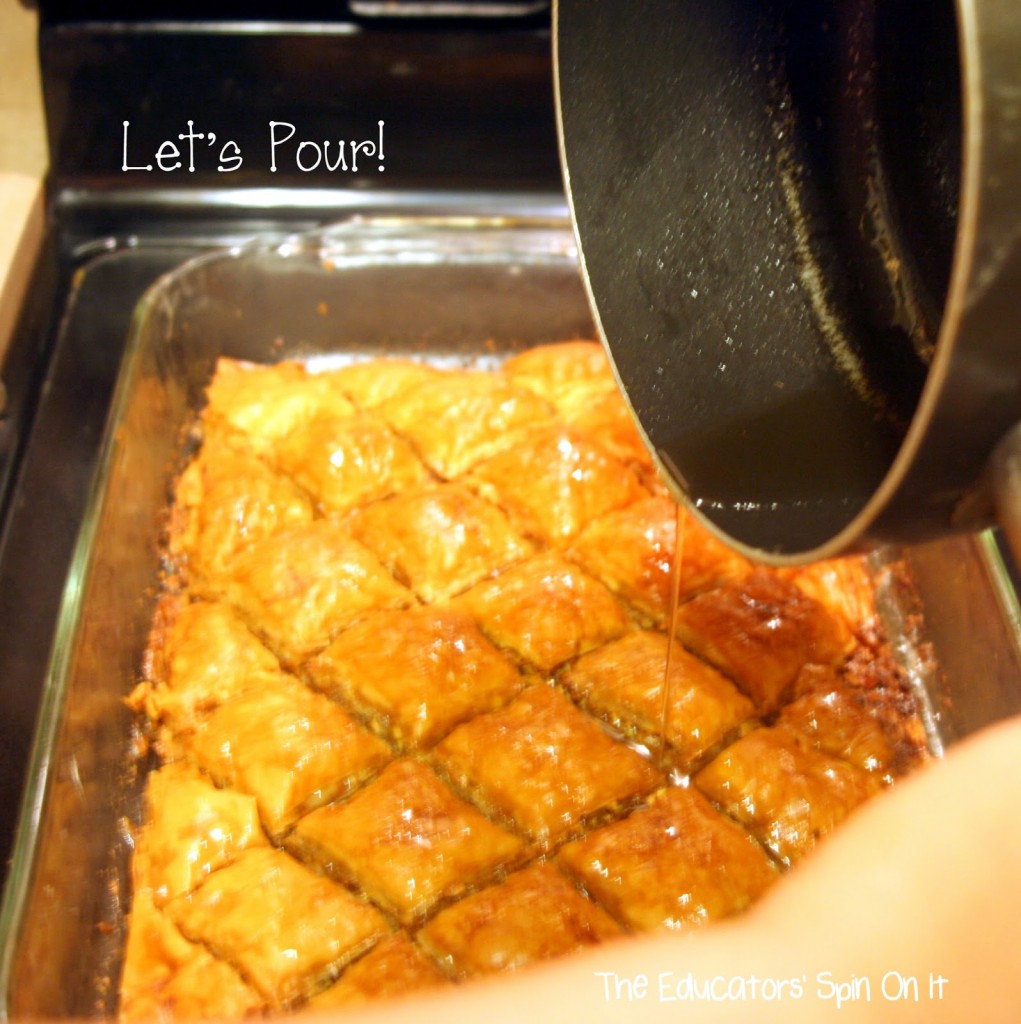 Pouring Syrup on Baklava with Kids 