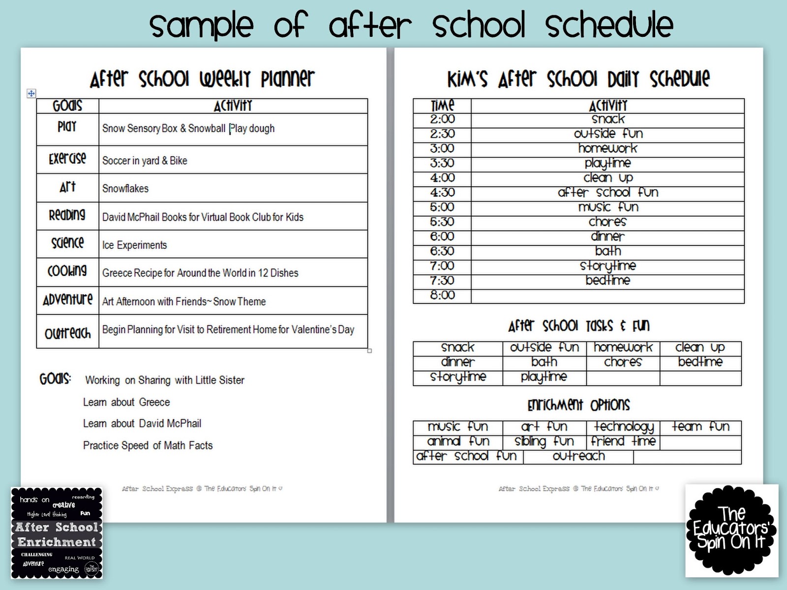 printable daily schedule for afterschool
