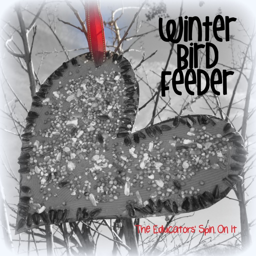 Winter bird feeder shaped like heart with bird seeds