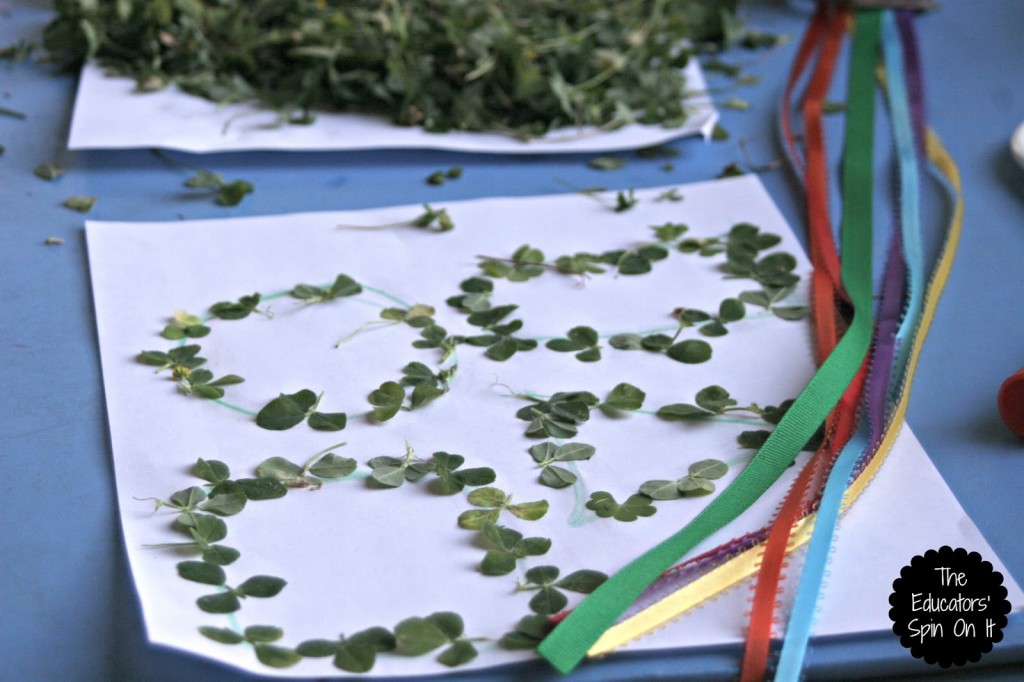 Create shapes with shamrocks for St. Patrick's Day fun with Kids outdoors