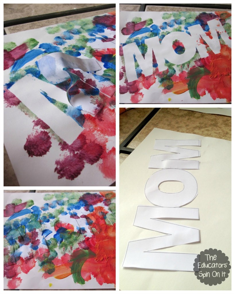 MOM outline with paint resist art project for Mother's Day Craft 