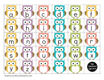 printable owl themed alphabet game for preschoolers