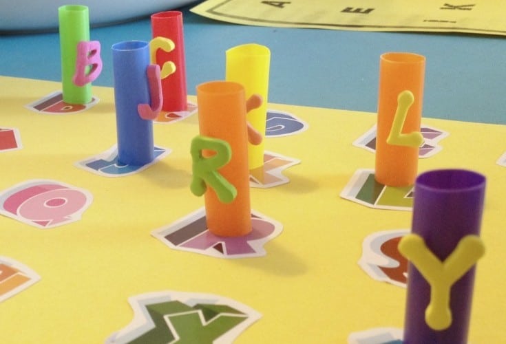 ABC Match Busy Bag Activity with Straws and Alphabet Stickers