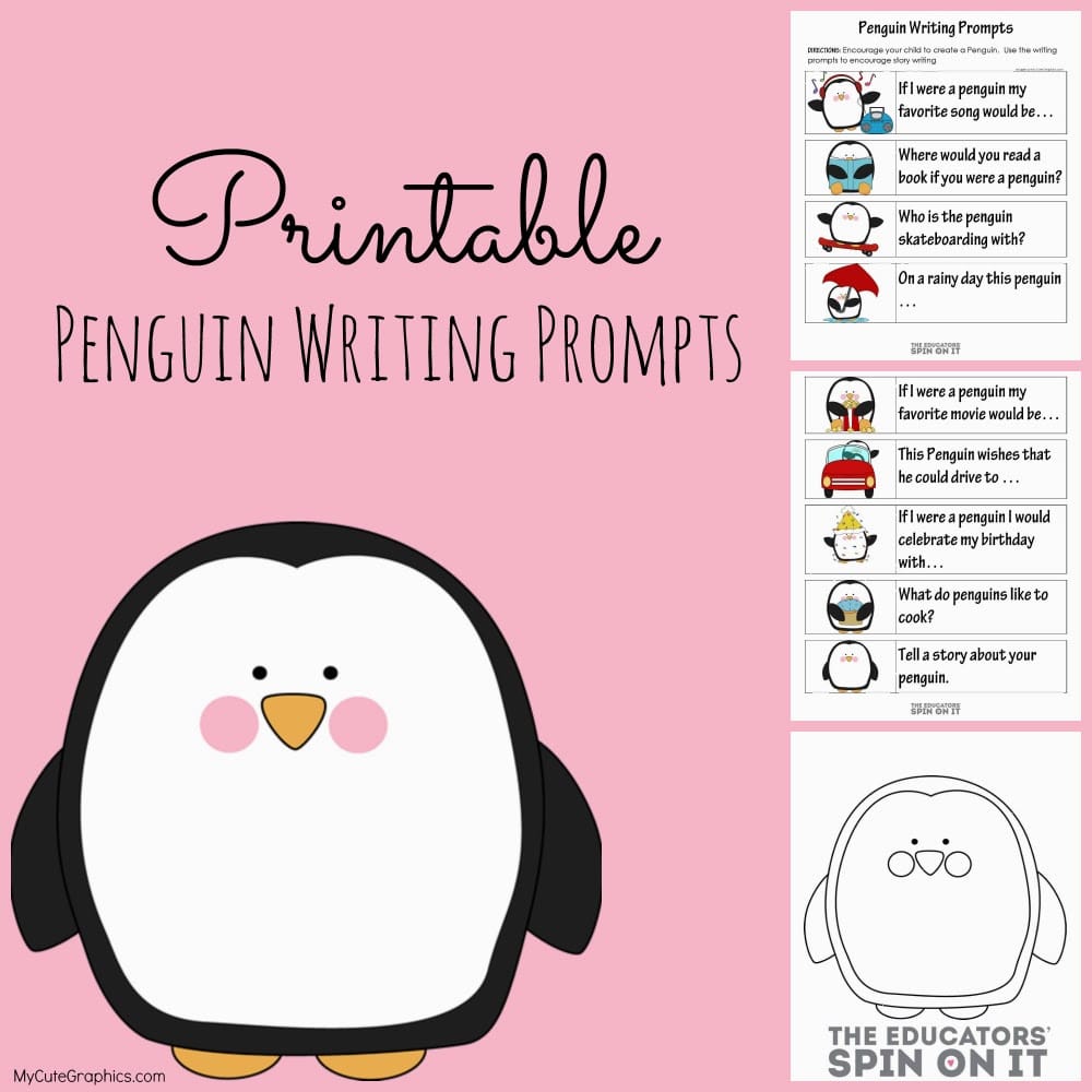 Printable penguin writing prompts for kids plus a fun sewing project from The Educators' Spin On It 