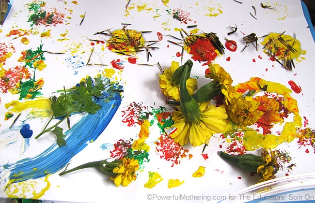 make a painted garden with real flowers