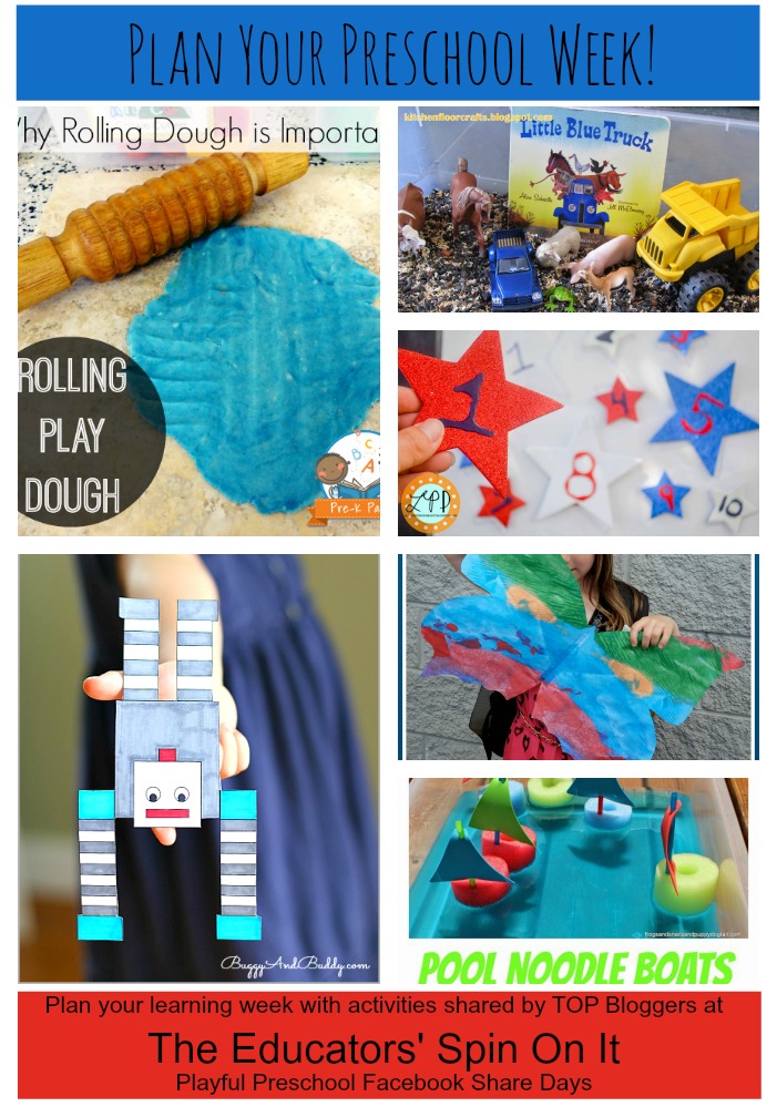 Plan Your Preschool Week!  #EDUspin.  Playdough Station, Star Number Hunt, Giant Butterfly Wings, Balancing Robot and MORE!!!! Don't MISS this post!