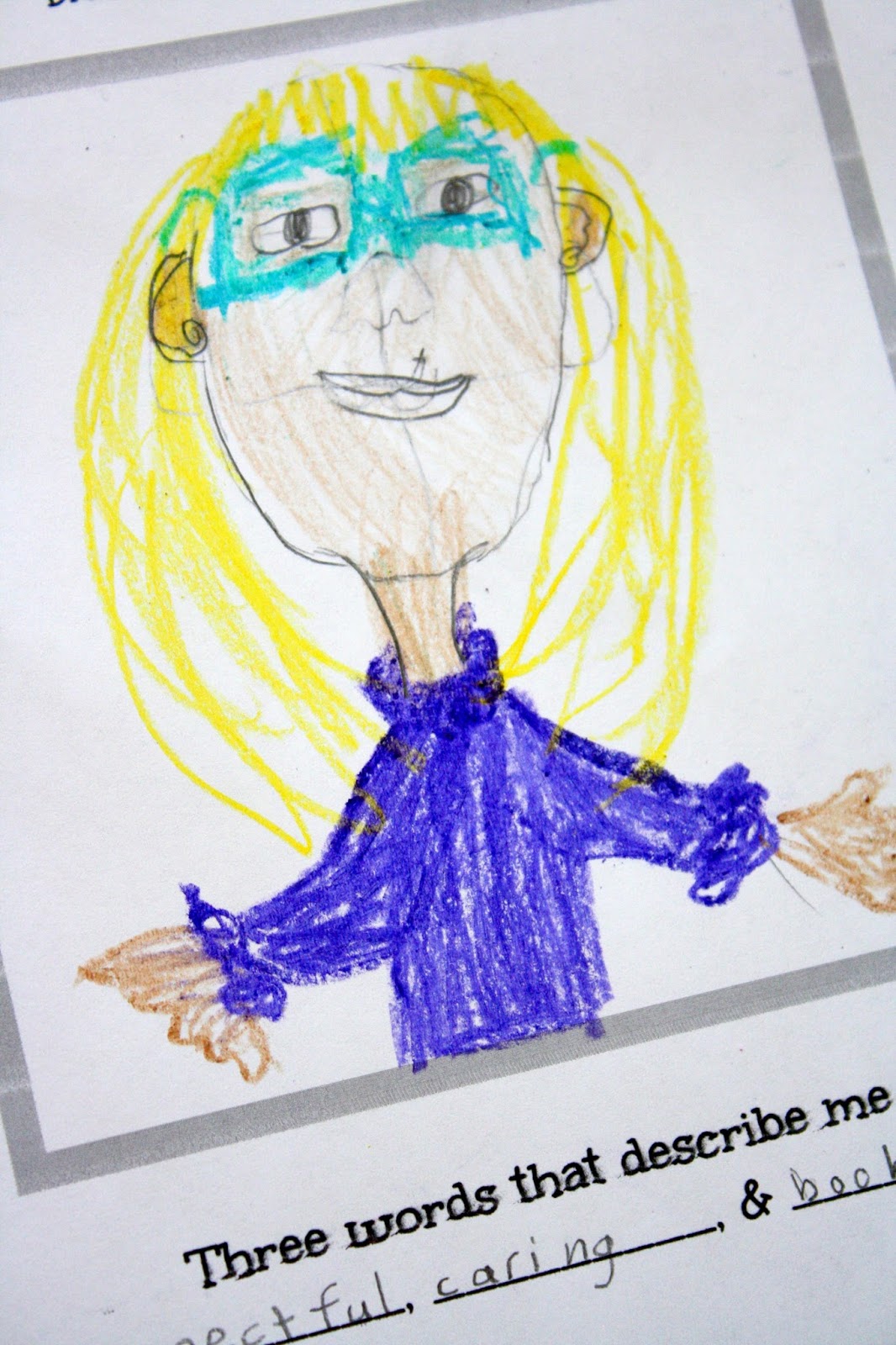 Beginning of the year self portrait for student portfolios 8 year old student