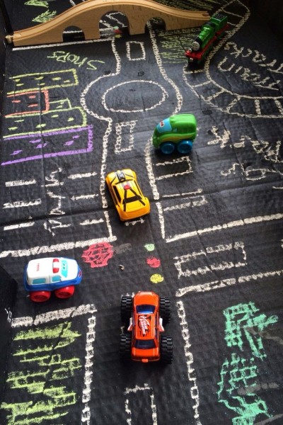 Chalkboard Town for Kids Play with Recycled Box