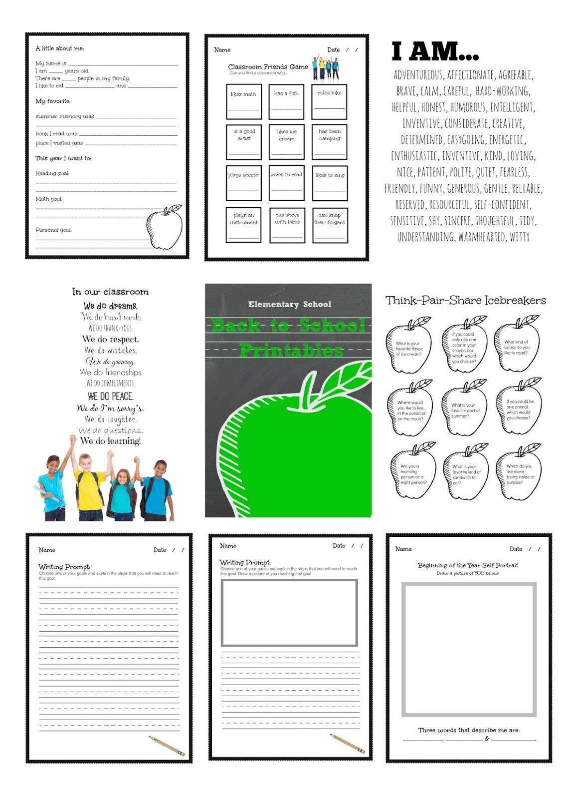 Back to school Interview printables and MORE! Beginning of the school year printable pack.