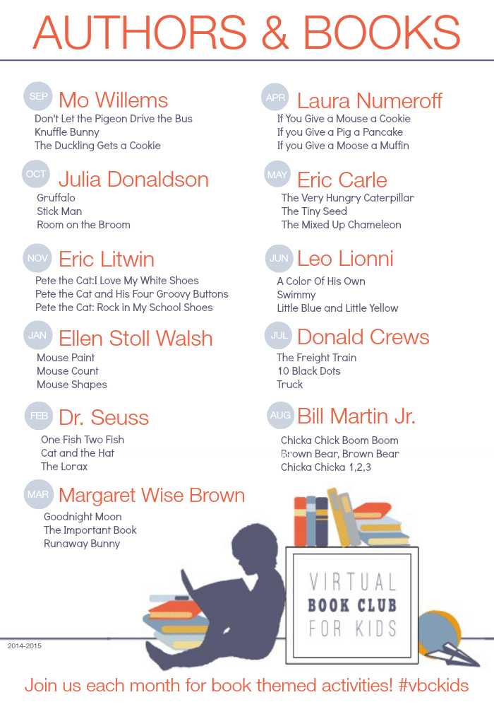 Virtual Book Club for Kids selected Authors and Books for 2014-2015 featured at The Educators' Spin On It 
