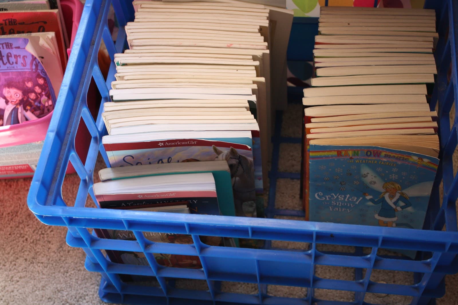 Use baskets for storage in your child's reading spaces.