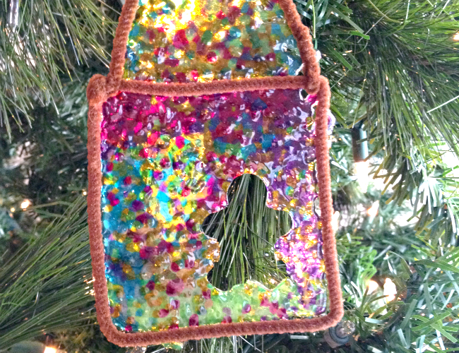 Gingerbread House Ornament with DIY Stained Glass effect for kids