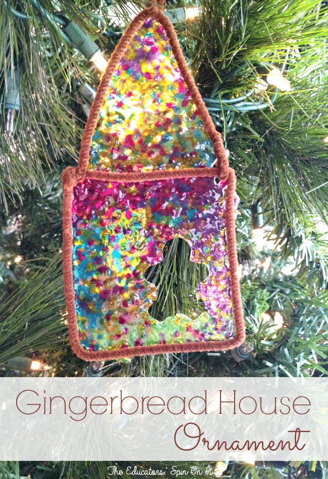 Gingerbread House Ornament with DIY Stained Glass effect for kids