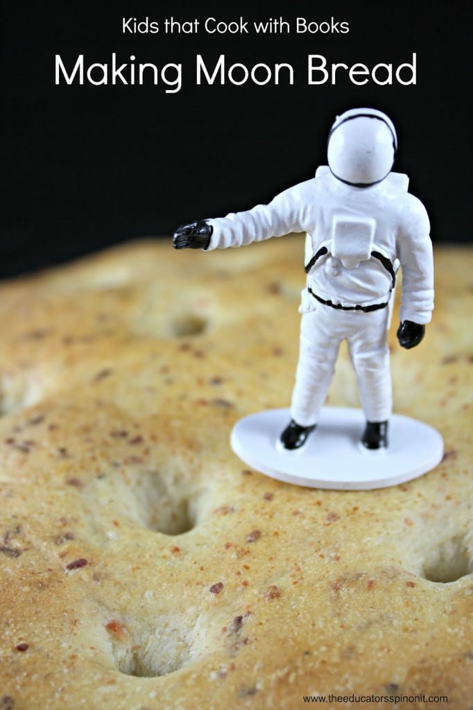 Close up of Moon Bread Recipe and Astronaut Toy