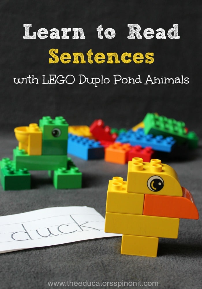 LEGO pond animals with learning to read word cards