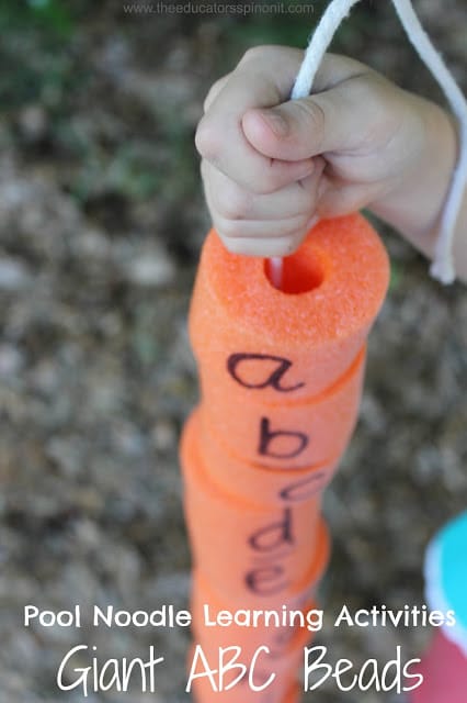 Let your kids practice ABC order with Giant Pool Noodle Alphabet Beads. A great hands-on kids activity for teaching letter names and order. 