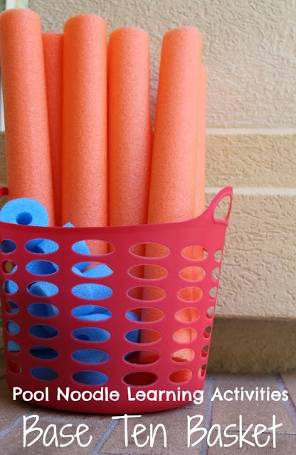 Pool noodles cut to fit into Base Ten Basket