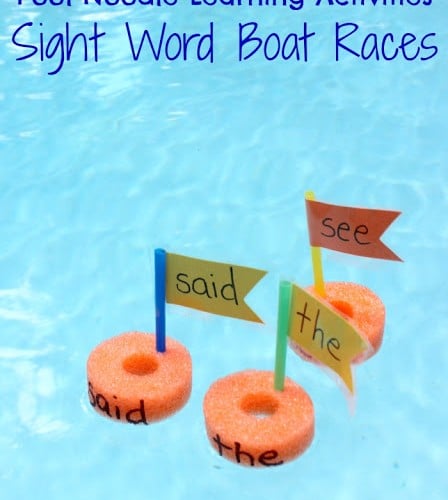 Boats made from pool noodles for a sight word game for kids