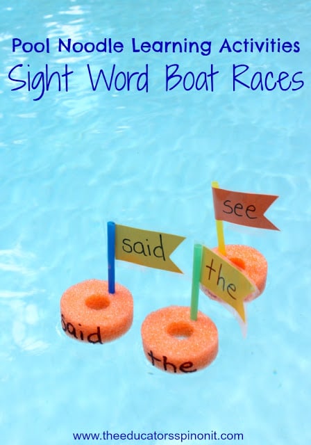 Boats made from pool noodles for a sight word game for kids