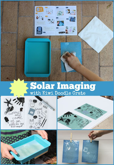 Solar Imaging, Cyanotypes, with Kiwi Doodle Crate, a monthly subscription box that brings creativity to your doorstep. Geared for ages 9+