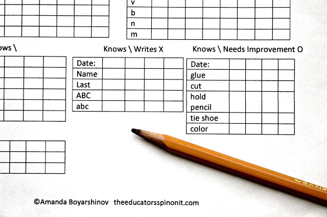 Preschool Assesments - recording data with a checklist