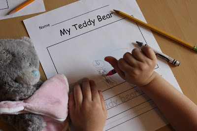 2 1/2 year old Teddy Bear Writing Activity Sample