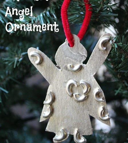 Christmas Angel Ornament with Dried Pasta and Gold Spray Paint