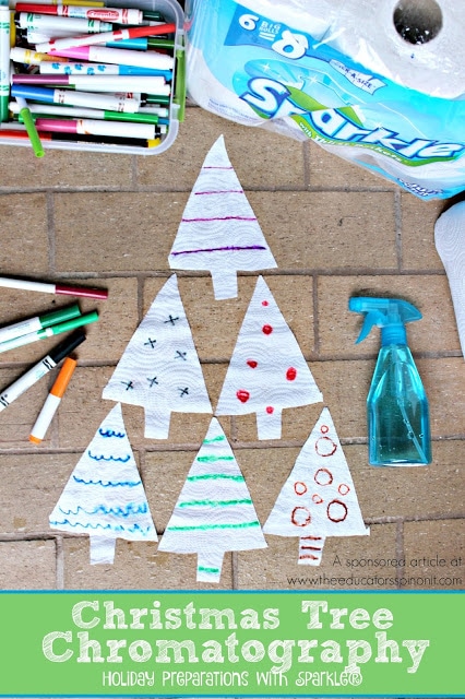 Christmas Tree Chromatography, a science activity for kids to make, talk about and use to decorate with : Holiday Preparations with Sparkle® 