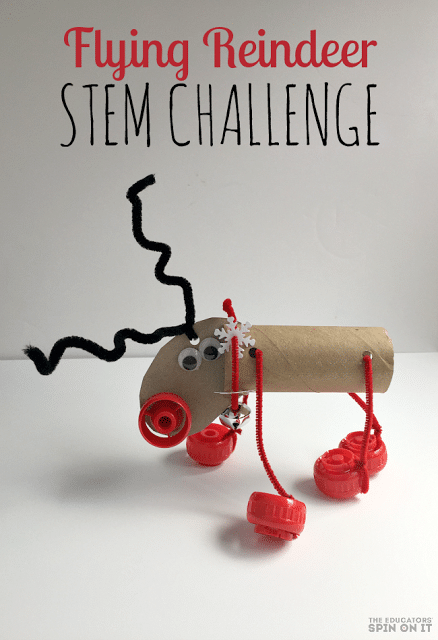 Flying Reindeer STEM Challenge for Kids. A eco friendly craft idea for kids for Christmas. See you can make their reindeer fly! 