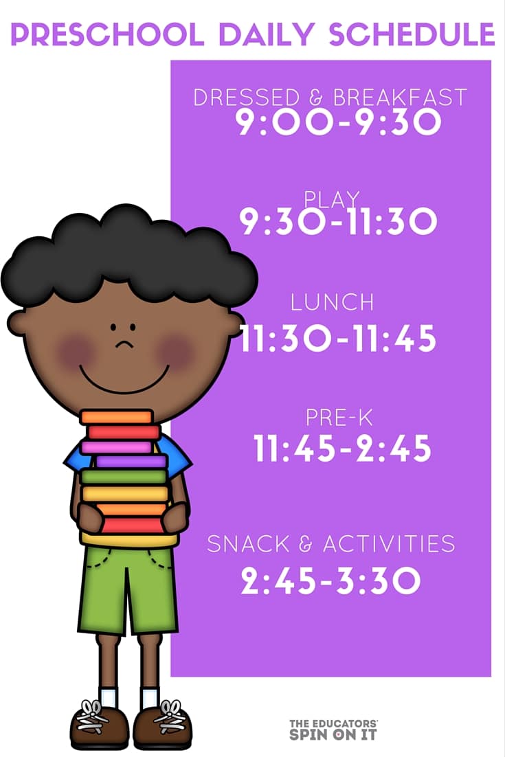 One families Preschool Daily Schedule for at home play and learning