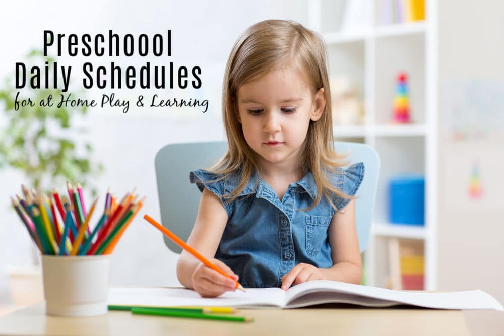 Preschool Daily Schedule ideas showing a child sitting at table working with preschool toys in background