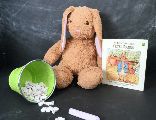 Chalkboard Name Game for Easter inspired by the Tale of Peter Rabbit