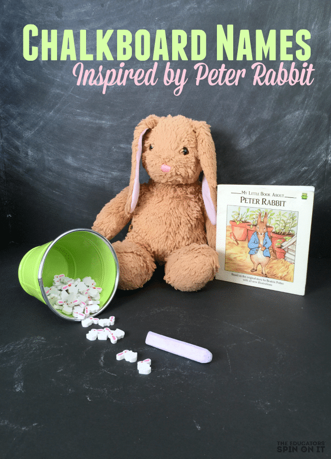 Chalkboard Name Game for Easter inspired by the Tale of Peter Rabbit